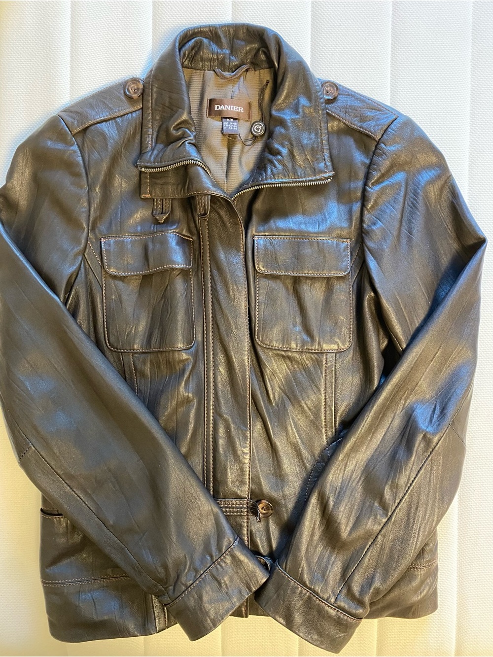 Y2K DANIER NWOT Genuine Leather Military Field Jacket Dark Brown Medium
